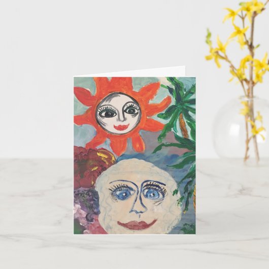 太陽と月 カード (黄色い花)