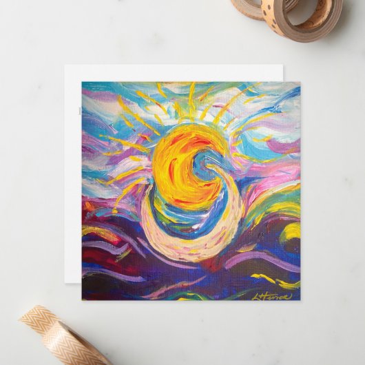 「太陽と月」勇気付けられるフラットカード ノートカード (正面/裏面インサイチュ)