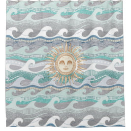 太陽と波 シャワーカーテン