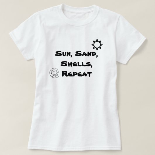 太陽と砂と貝殻と、繰り返しの女性用シェリングTシャツ Tシャツ (デザイン正面)
