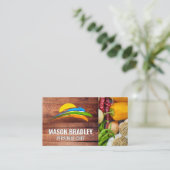 太陽と色付きブ絵を描ラシ | 野菜を作る 名刺 (スタンド正面)