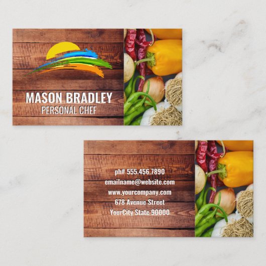 太陽と色付きブ絵を描ラシ | 野菜を作る 名刺 (正面/裏面)