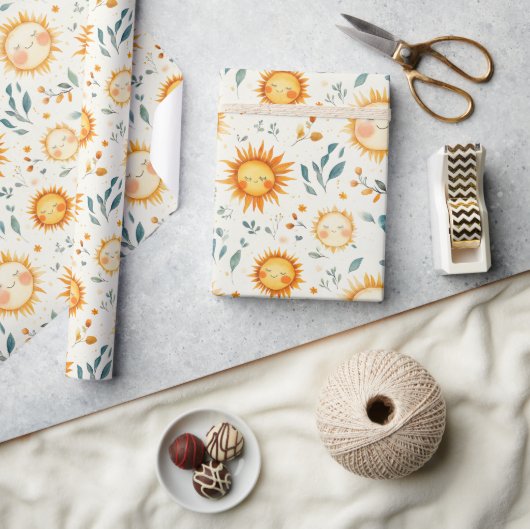 太陽と花ベビーギフトラッピング紙 ラッピングペーパー (クラフト)