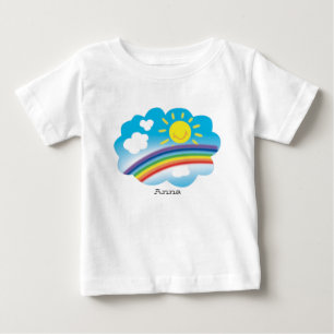 太陽と虹、漫画の絵、パーソナライズされた ベビーTシャツ