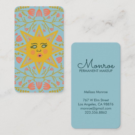 太陽と開花つる植物エレガントブ図解入りの、写真付きのルー 名刺 (正面/裏面)