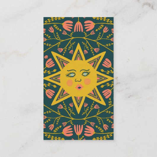 太陽と開花つる植物エレガント図解入りの、写真付きのボホ5 ロイヤリティカード (裏面)