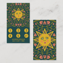 太陽と開花つる植物エレガント図解入りの、写真付きのボホ5 ロイヤリティカード