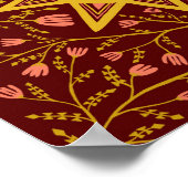 太陽と開花つる植物パターンボホブルゴーニュ ポスター (角)