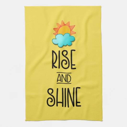 太陽と雲とのライズとシャインタイポグラフィ キッチンタオル (縦)