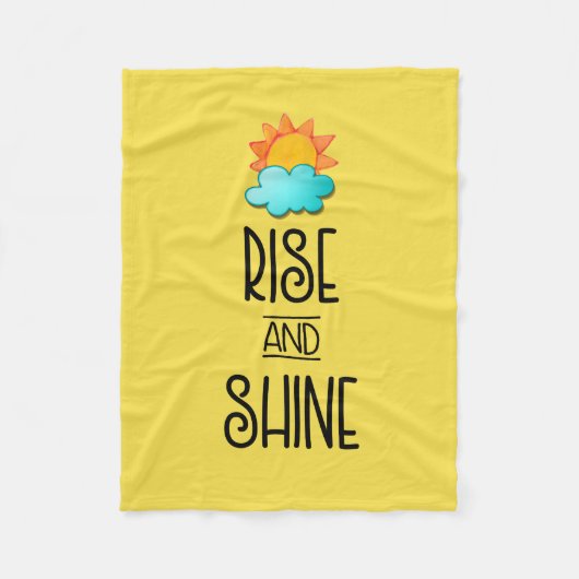 太陽と雲とのライズとシャインタイポグラフィ フリースブランケット (正面)