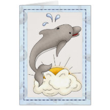 太陽と雲のイルカ動物グリーティングカードd2