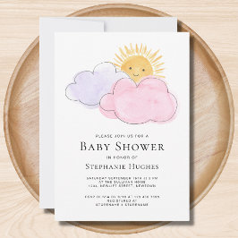 太陽と雲の女の子の赤ちゃんシャワー 招待状