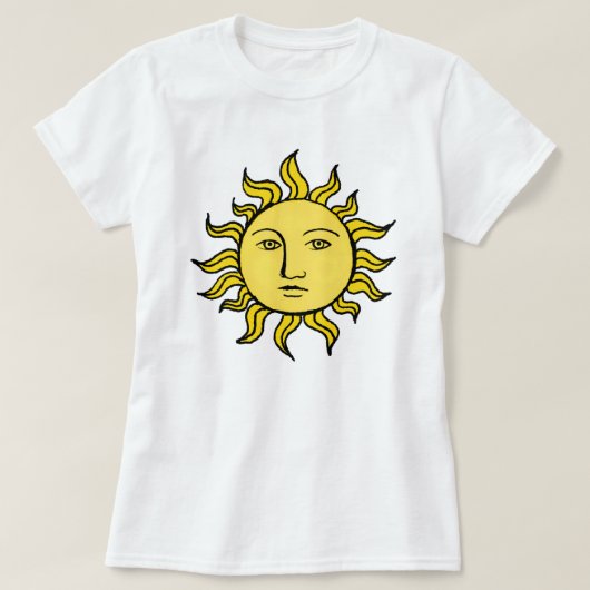 太陽と顔レトロ魔法ヴィンテージウィッチー天空 Tシャツ (デザイン正面)