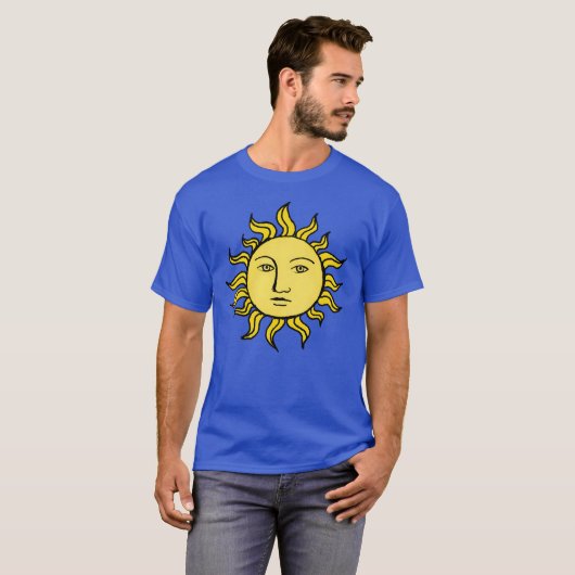 太陽と顔レトロ魔法ヴィンテージウィッチー天空 Tシャツ (正面フル)