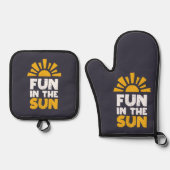 太陽におもしろいを示す標識 鍋つかみ&鍋敷きセット (正面)