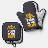 太陽におもしろいを示す標識 鍋つかみ&鍋敷きセット (正面/裏面)