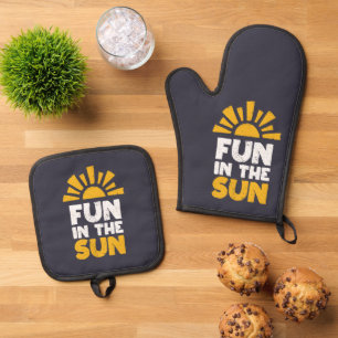 太陽におもしろいを示す標識 鍋つかみ&鍋敷きセット