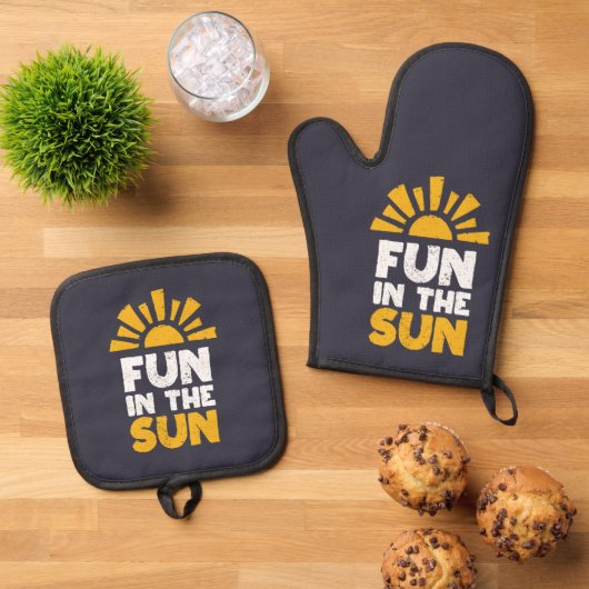 太陽におもしろいを示す標識 鍋つかみ&鍋敷きセット (トップダウン)