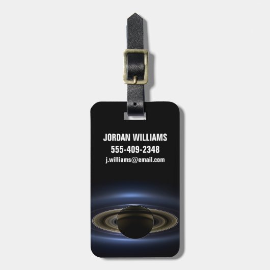 太陽によってバックライト付きの土星システムのモザイク。 ラゲッジタグ (正面縦)