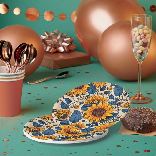 太陽にキスされた開花:鮮やかひまわりのアートワーク ペーパープレート (複数)