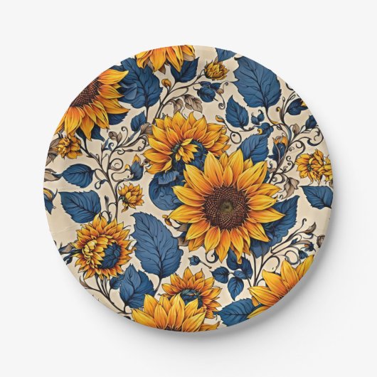 太陽にキスされた開花:鮮やかひまわりのアートワーク ペーパープレート (正面)