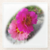 太陽にピンク色の花 ガラスコースター (正面)