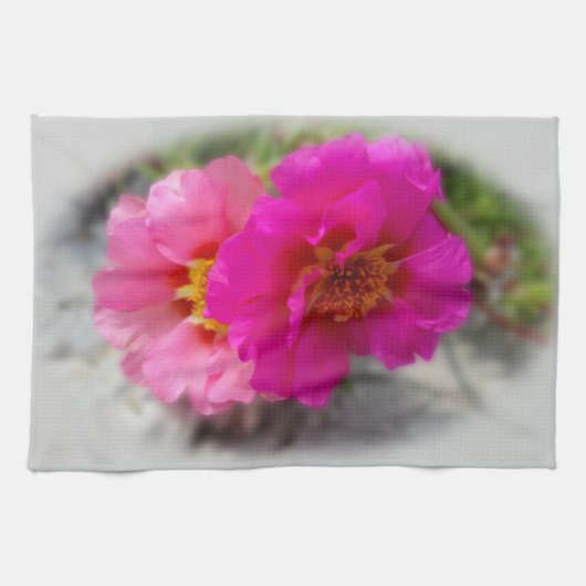 太陽にピンク色の花 キッチンタオル (横)