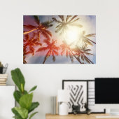 太陽に対するココナッツヤシの木 ポスター (ホームオフィス)