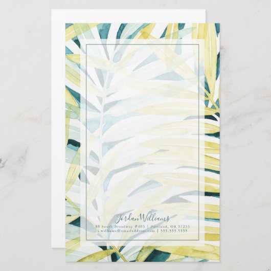 太陽に照らされたやし-ヤシの木の葉 便箋 (正面/裏面)