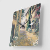 太陽に照らされた別荘I スクエア壁時計 (傾斜)