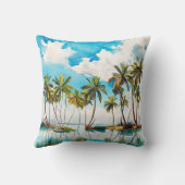 太陽に照らされた島 水彩画 ヤシの木 ビーチ v4 クッション (裏面)