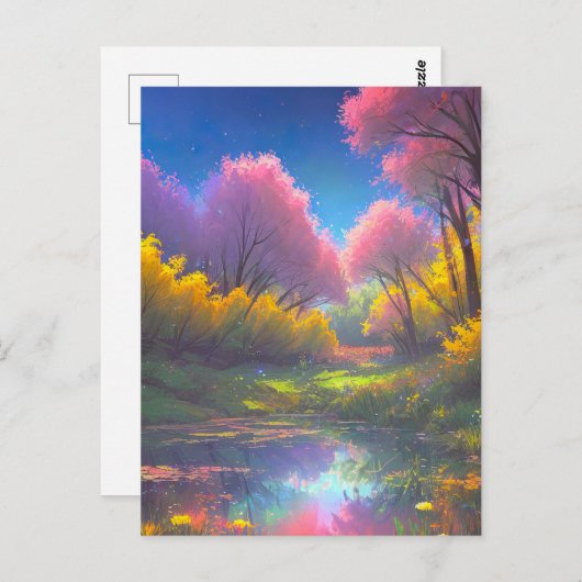 太陽に照らされた沼の魔法カラフル的なチャーム ポストカード (正面/裏面)