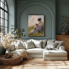 太陽に照らされた牧草地の母と子 – Impressionist ポスター