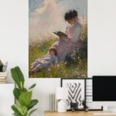 太陽に照らされた牧草地の母と子 – Impressionist ポスター (ホームオフィス)