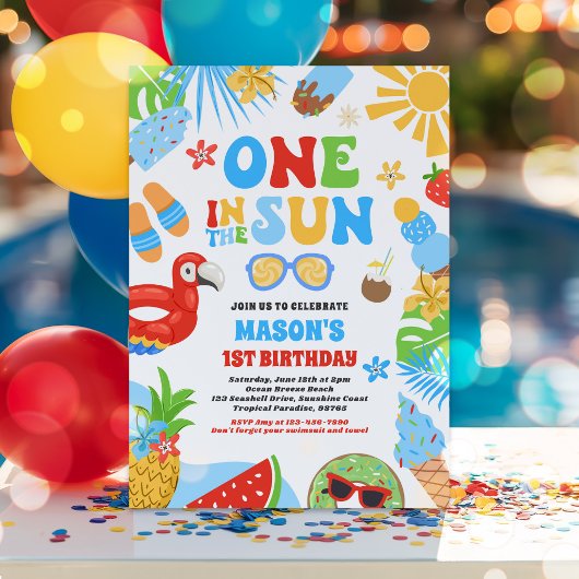 太陽のなかのひとつトロピカルビーチ1歳の誕生日パーティー 招待状