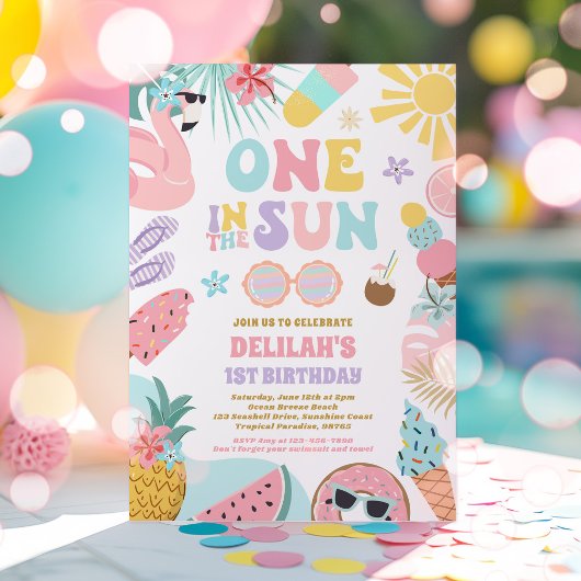 太陽のなかのひとつ トロピカルビーチ 赤ちゃんの1歳の誕生日パーティー 招待状