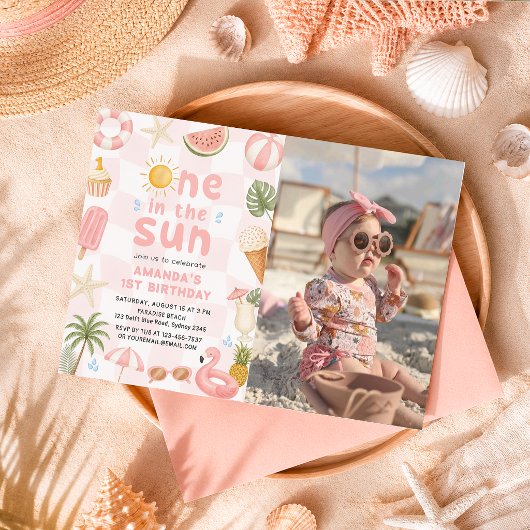 太陽のなかの一人 ビーチパーティ 夏 誕生日 写真 招待状
