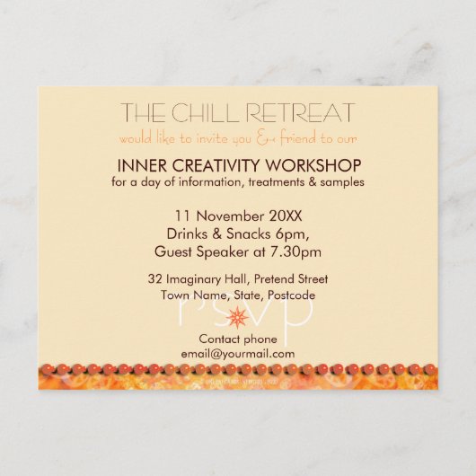 太陽のなオレンジエネルギー研修会ビジネスフライヤ インビテーションポストカード (裏面)