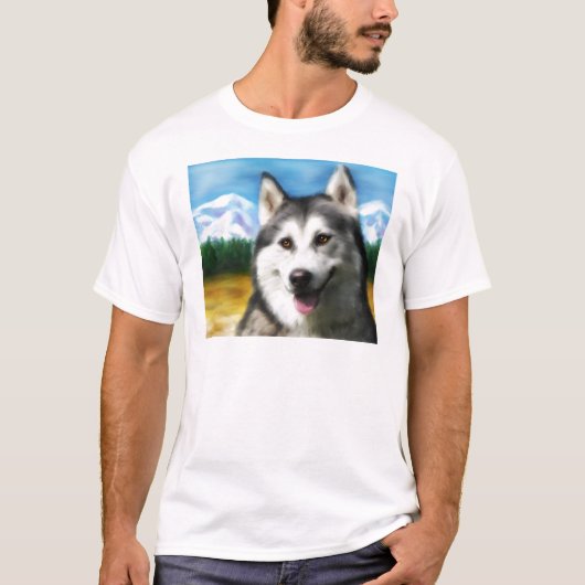 太陽のなシベリアンハスキー犬の芸術- Tシャツ (正面)