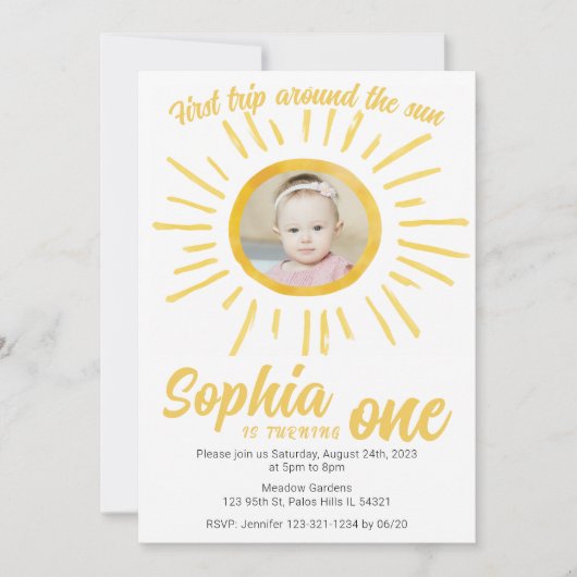 太陽ののまわりに太陽の誕生日の写真を最初の旅 招待状 (正面)