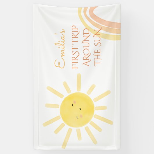 太陽ののまわりに誕生日の最初の旅 横断幕 (縦)