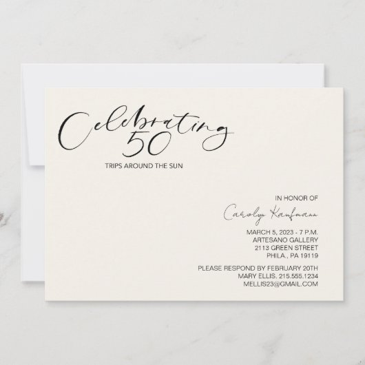 太陽ののまわりに誕生日会モダンの50旅行 招待状 (正面)