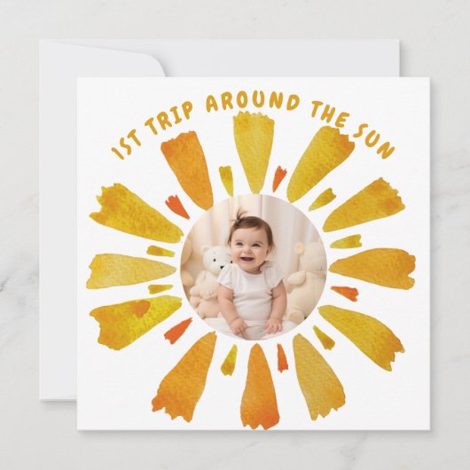 太陽ののまわりに誕生日写真の最初の旅 招待状 (正面)
