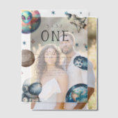 太陽のまわりに宇宙飛行士誕生日 ベラム紙招待状 (オフセット (カップル))