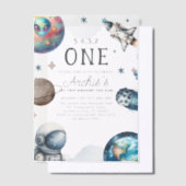 太陽のまわりに宇宙飛行士誕生日 ベラム紙招待状 (オフセット)