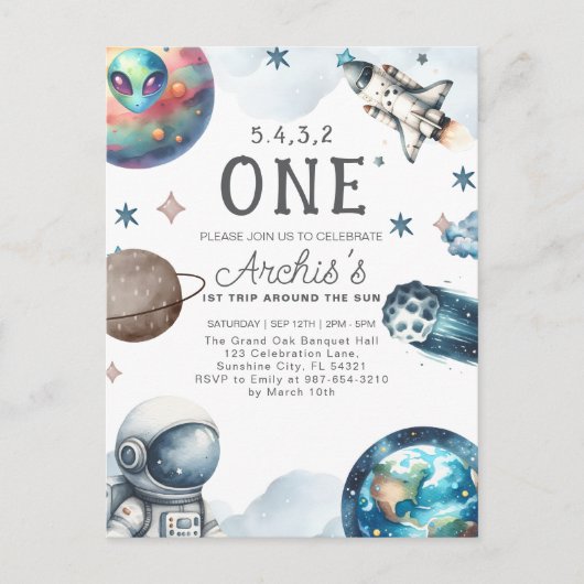 太陽のまわりに宇宙飛行士誕生日 ポストカード (正面)