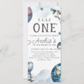 太陽のまわりに宇宙飛行士誕生日 招待状 (正面)