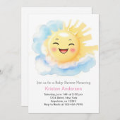 太陽のキスを受けた幸福の女の子ベビーシャワー 招待状 (正面/裏面)