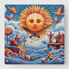 太陽のキスを受けた海ジャム：あなたの愛の太陽 スクエア壁時計