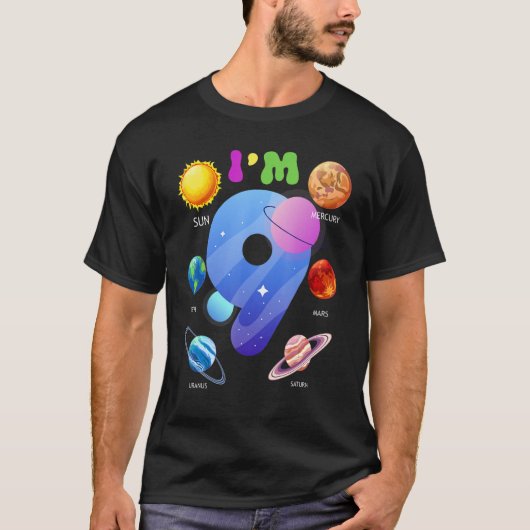 太陽のシステム惑星かわいい9歳9誕生日 Tシャツ (正面)